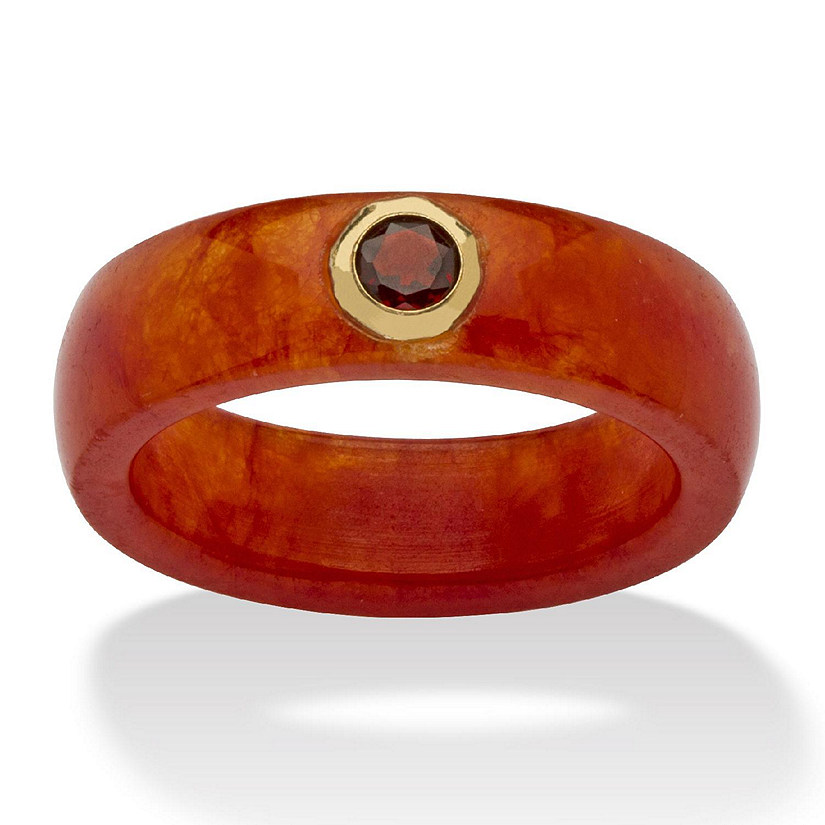 PalmBeach Jewelry 10K Yellow Gold Round Genuine Red Garnet Genuine Jade Bezel Set Ring Sizes 5-10 Size 5 Image