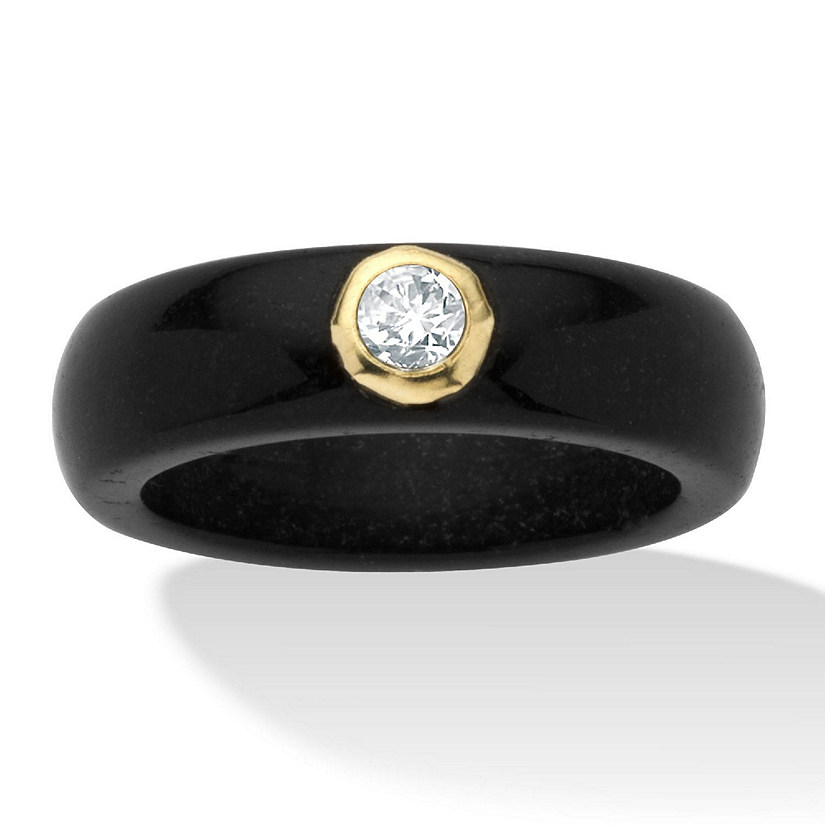 PalmBeach Jewelry 10K Yellow Gold Round Genuine Topaz Black Genuine Jade Bezel Set Ring Sizes 5-10 Size 10 Image