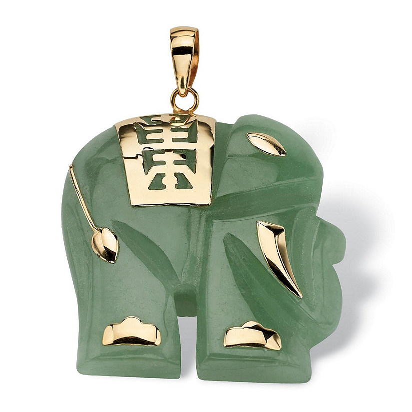 PalmBeach Jewelry 14K Yellow Gold Genuine Green Jade Good Luck Elephant Charm Pendant (33mm) Size 0 Image