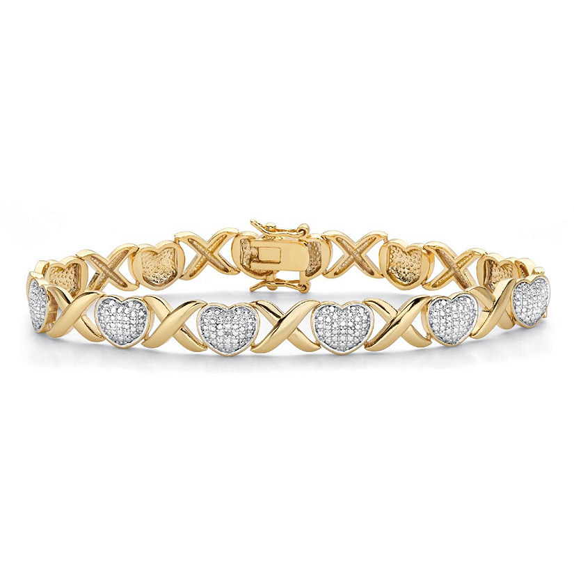 PalmBeach Jewelry 18K Yellow Gold Plated Genuine Diamond Accent Hearts and Kisses Link Bracelet 7.5" Size Image