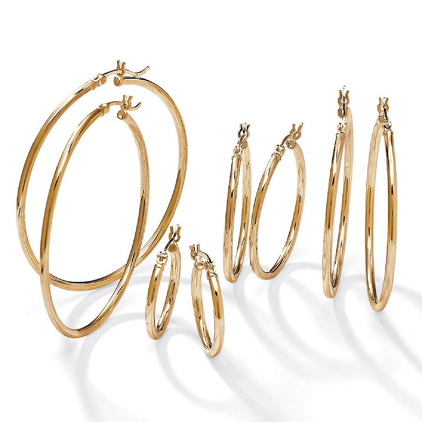 PalmBeach Jewelry 18K Yellow Gold-plated Sterling Silver 4 Pair Hoop Earrings Set Size Image