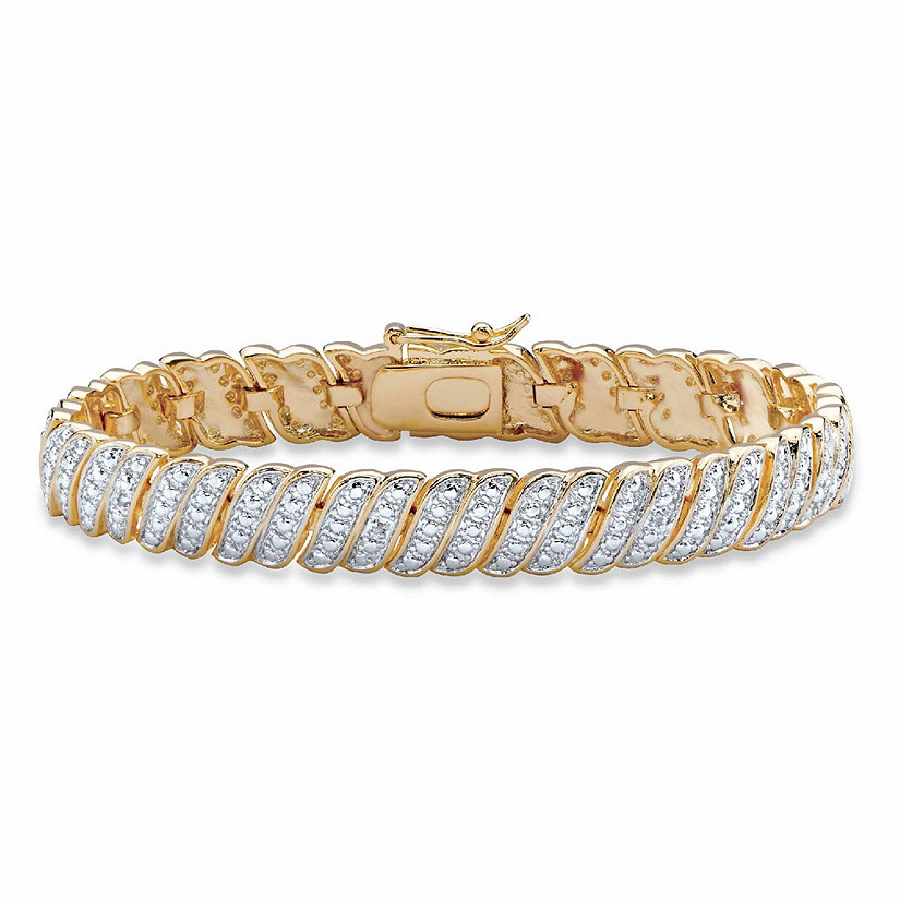 PalmBeach Jewelry Gold-Plated Genuine Diamond Accent Tennis S Link Bracelet (10mm),  7 inches Size Image