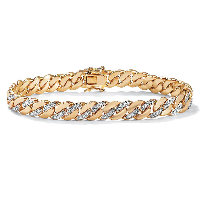 PalmBeach Jewelry Men's 18K Yellow Gold Plated Genuine Diamond Accent Curb Link Bracelet (9mm), Box Clasp, 9.5 inches Size Image