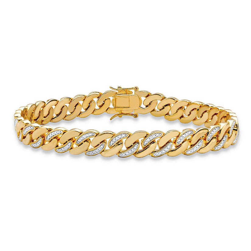 PalmBeach Jewelry Men's Gold-Plated Genuine Diamond Accent Curb Link Bracelet (9mm), Box Clasp, 8.5 inches Size Image
