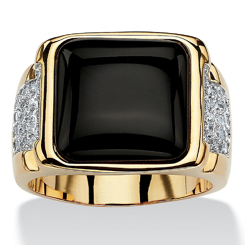 PalmBeach Jewelry Men's Yellow Gold-plated Cushion Natural Black Onyx and Round Cubic Zirconia Ring Sizes 8-16 Size 10 Image