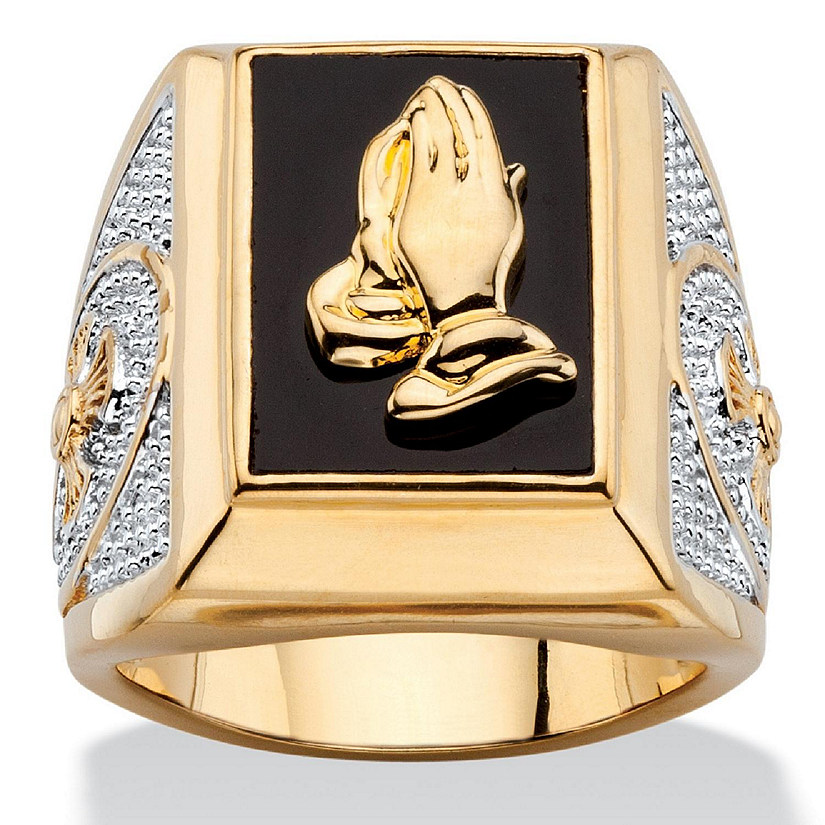 PalmBeach Jewelry Men's Yellow Gold-plated Emerald Cut Natural Black Onyx Praying Hands Ring Sizes 8-16 Size 16 Image