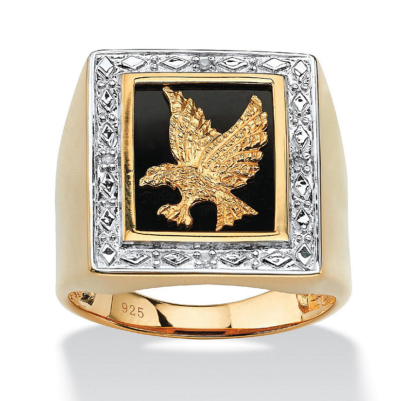 PalmBeach Jewelry Men's Yellow Gold-plated Sterling Silver Genuine Diamond Accent Black Natural Onyx Eagle Ring Sizes 8-16 Size 13 Image