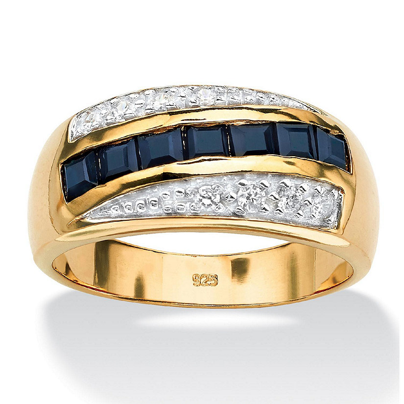 PalmBeach Jewelry Men's Yellow Gold-plated Sterling Silver Square Genuine Blue Sapphire and Round Cubic Zirconia Ring Sizes 7-16 Size 12 Image
