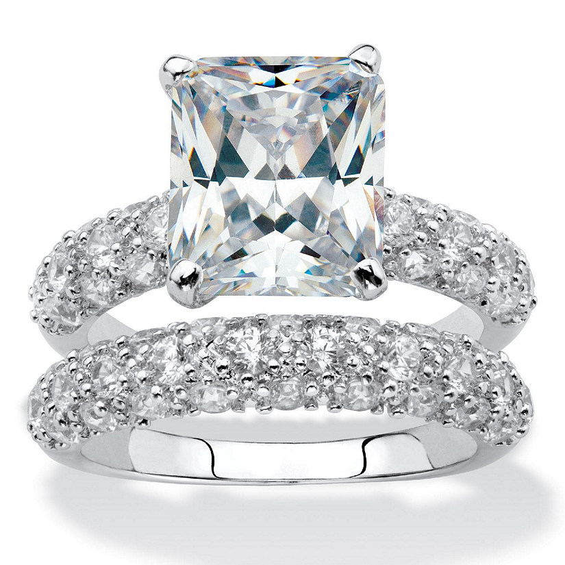 PalmBeach Jewelry Platinum-plated Emerald Cut Cubic Zirconia Bridal Ring Set Sizes 5-10 Size 6 Image