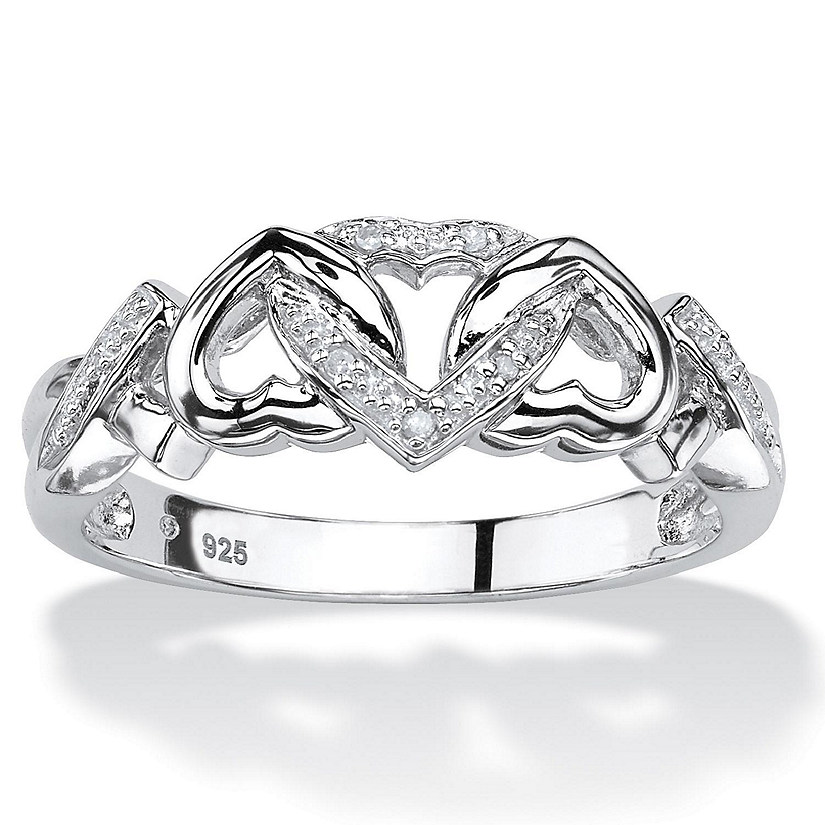 PalmBeach Jewelry Platinum-plated Sterling Silver Genuine Diamond Accent Interlocking Heart Promise Ring Sizes 5-10 Size 6 Image