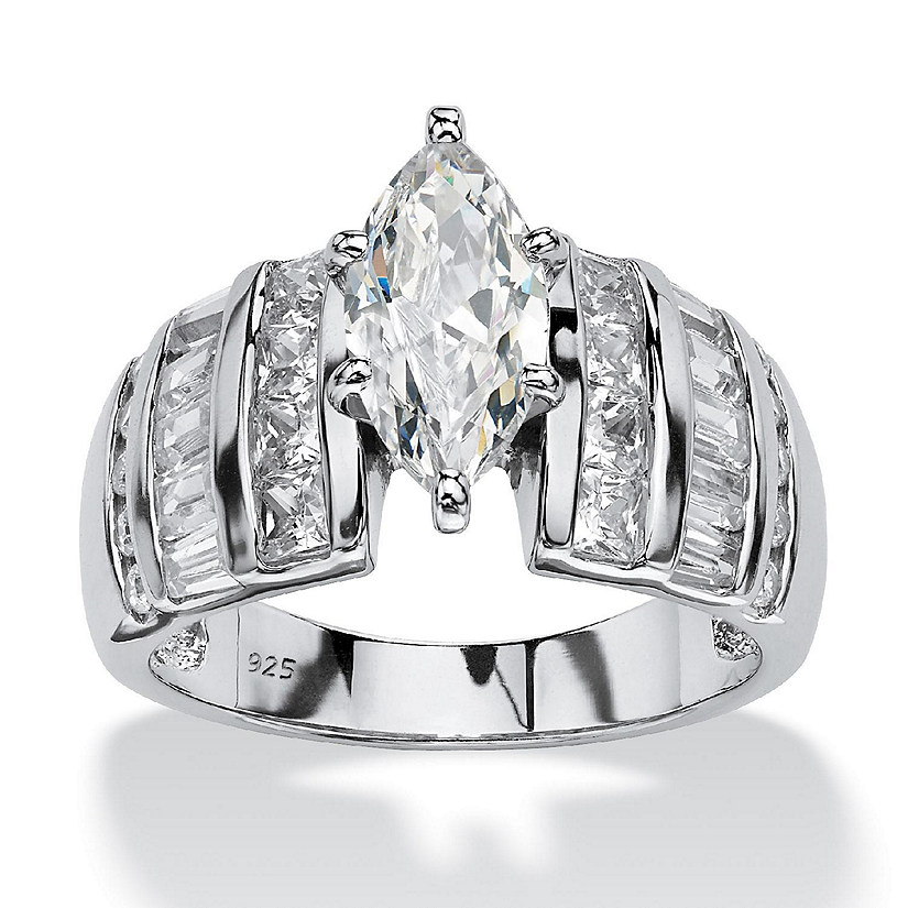PalmBeach Jewelry Platinum-plated Sterling Silver Marquise Cut Cubic Zirconia Channel Set Engagement Ring Sizes 7-12 Size 9 Image