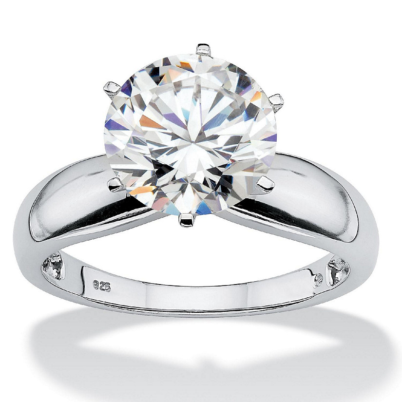 PalmBeach Jewelry Platinum-plated Sterling Silver Round Cubic Zirconia Solitaire Engagement Ring Sizes 5-10 Size 5 Image