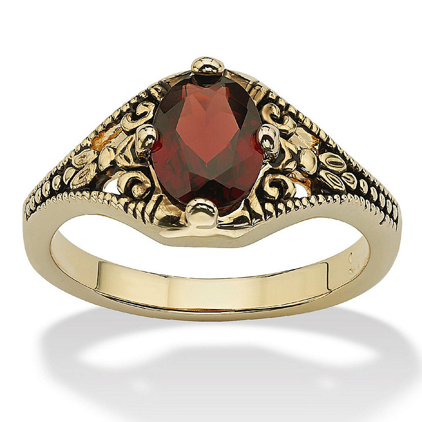 PalmBeach Jewelry Yellow Gold-plated Antiqued Oval Cut Genuine Red Garnet Vintage Style Ring Sizes 5-10 Size 8 Image