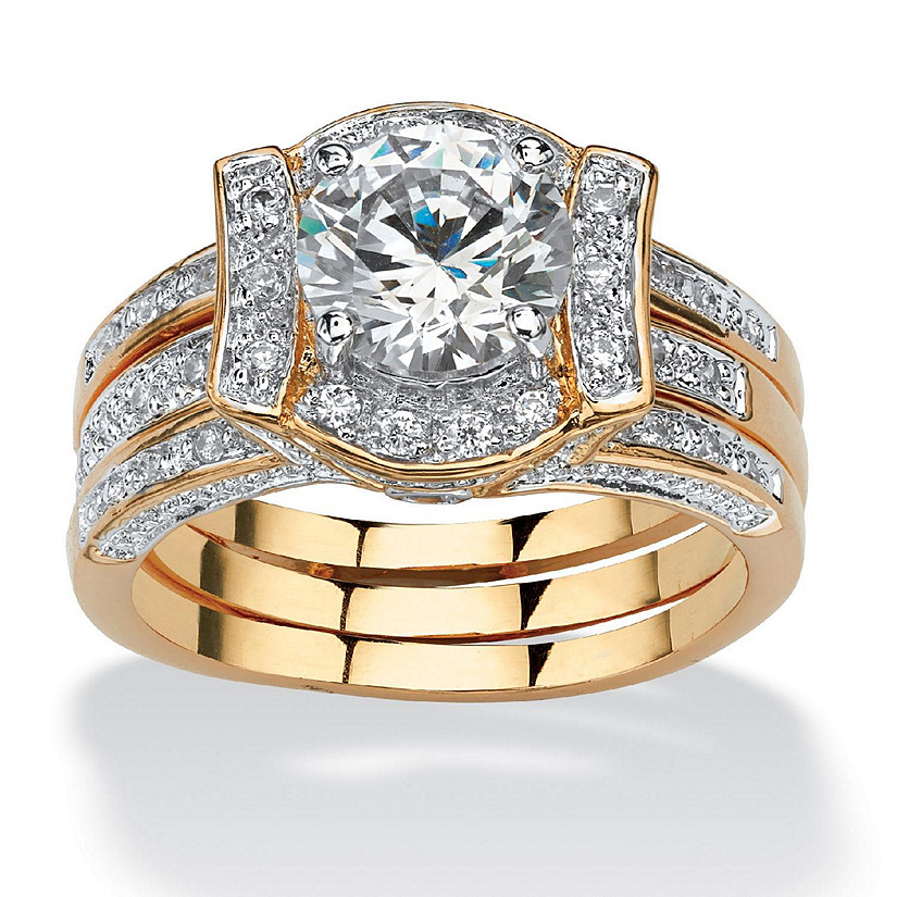 PalmBeach Jewelry Yellow Gold-plated Round Cubic Zirconia Jacket Bridal Ring Set Sizes 5-10 Size 7 Image