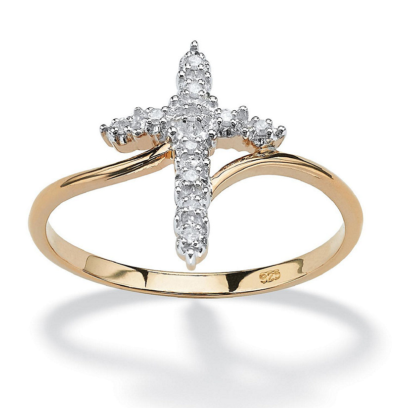 PalmBeach Jewelry Yellow Gold-plated Sterling Silver Genuine Diamond Accent Cross Ring Sizes 5-10 Size 10 Image