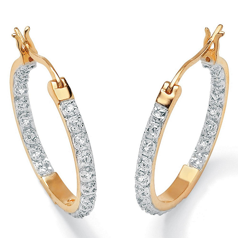 PalmBeach Jewelry Yellow Gold-Plated Sterling Silver Genuine Diamond Inside Out Hoop Earrings (1/10 cttw, I Color, I3 Clarity) Size Image