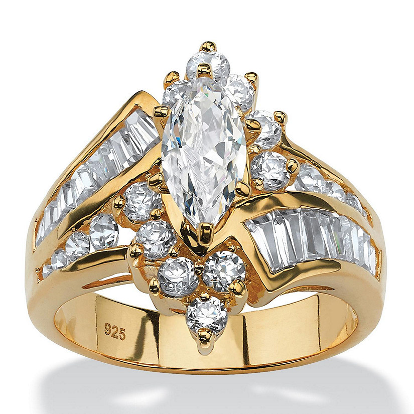 PalmBeach Jewelry Yellow Gold-plated Sterling Silver Marquise Shaped Cubic Zirconia Engagement Ring Sizes 6-10 Size 10 Image