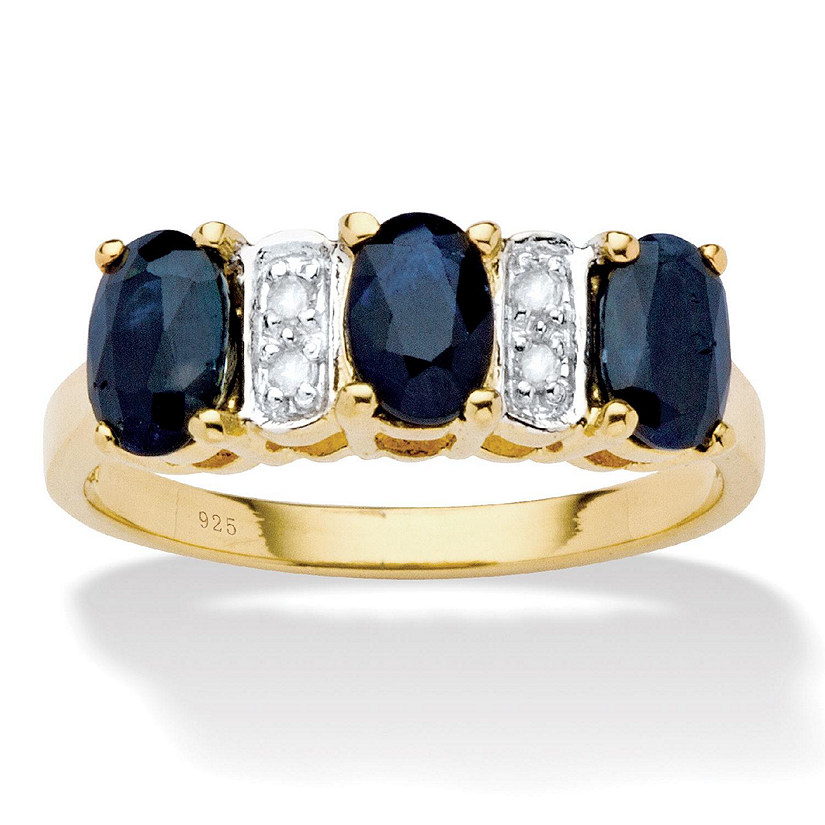 PalmBeach Jewelry Yellow Gold-plated Sterling Silver Oval Cut Genuine Blue Sapphire and Diamond Accent Ring Sizes 5-10 Size 6 Image