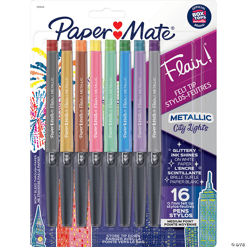 Paper Mate Flair Felt Tip Pens, Medium Point (0.7mm), Metallic City Lights, 16 Count Image