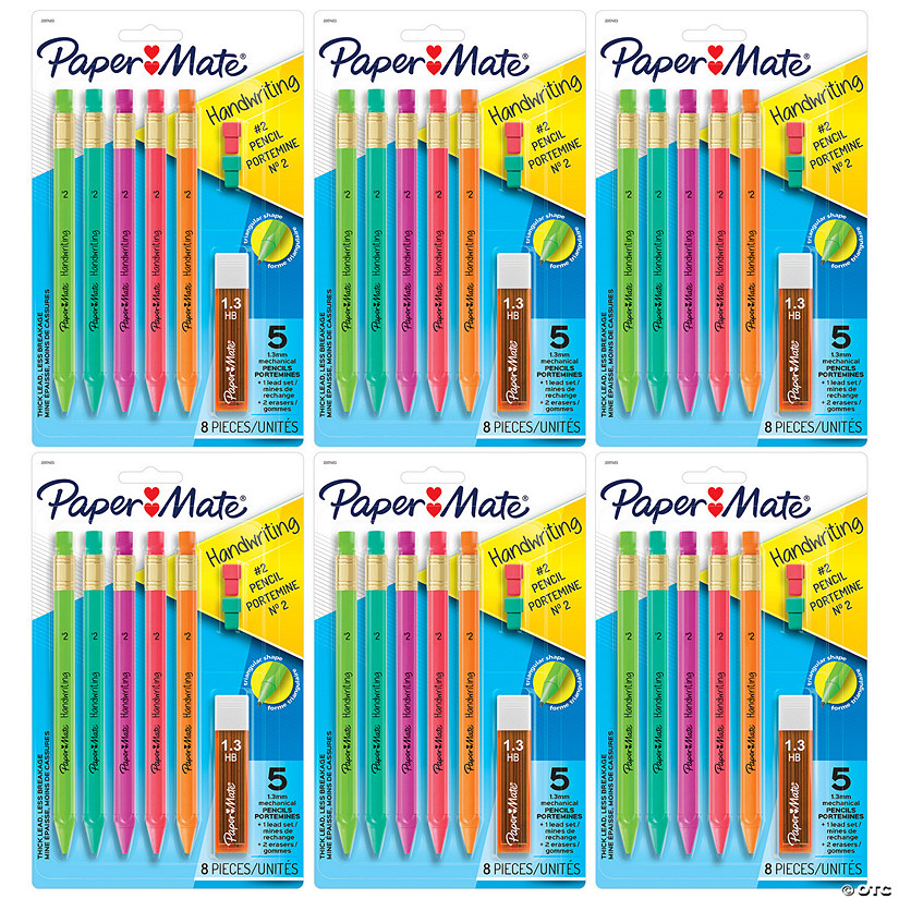 Paper Mate Handwriting Triangular Mechanical Pencil Set with Lead & Eraser Refills, 1.3mm, 5 Per Pack, 6 Packs Image