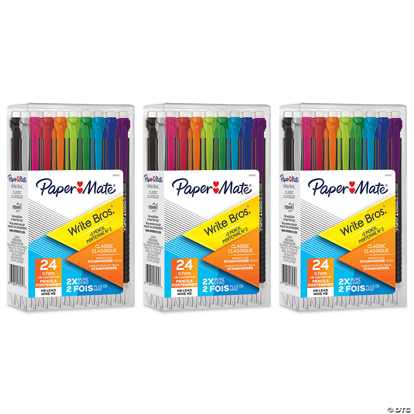 Paper Mate Write Bros Mechanical Pencil, 0.7mm, Assorted, 24 Per Pack, 3 Packs Image