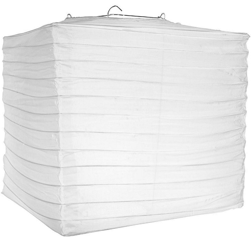 PaperLanternStore 10" White Shimmering Nylon Square Lantern Image