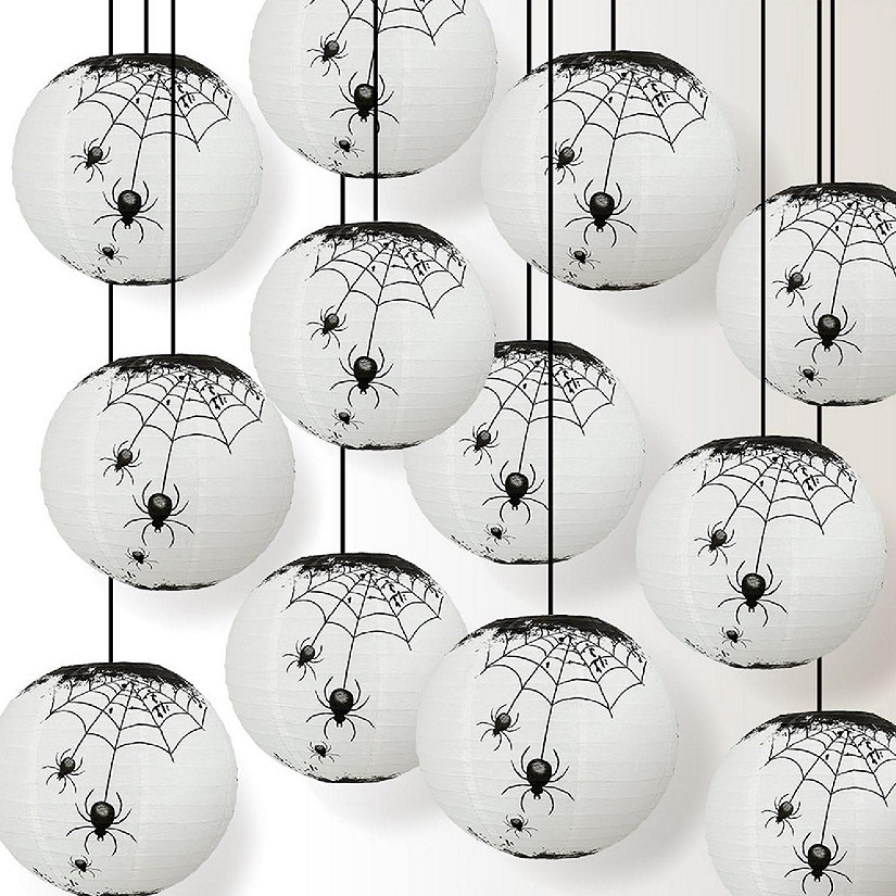 PaperLanternStore 12 PACK 14" Halloween Spiders Spooky Bug Webs Paper Lantern Image