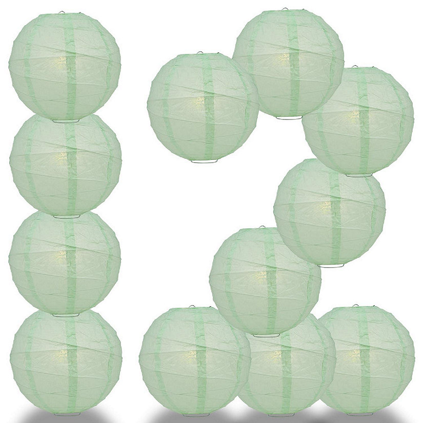 PaperLanternStore 12 PACK Cool Mint Green Crisscross Ribbing Paper Lantern Combo Set Image