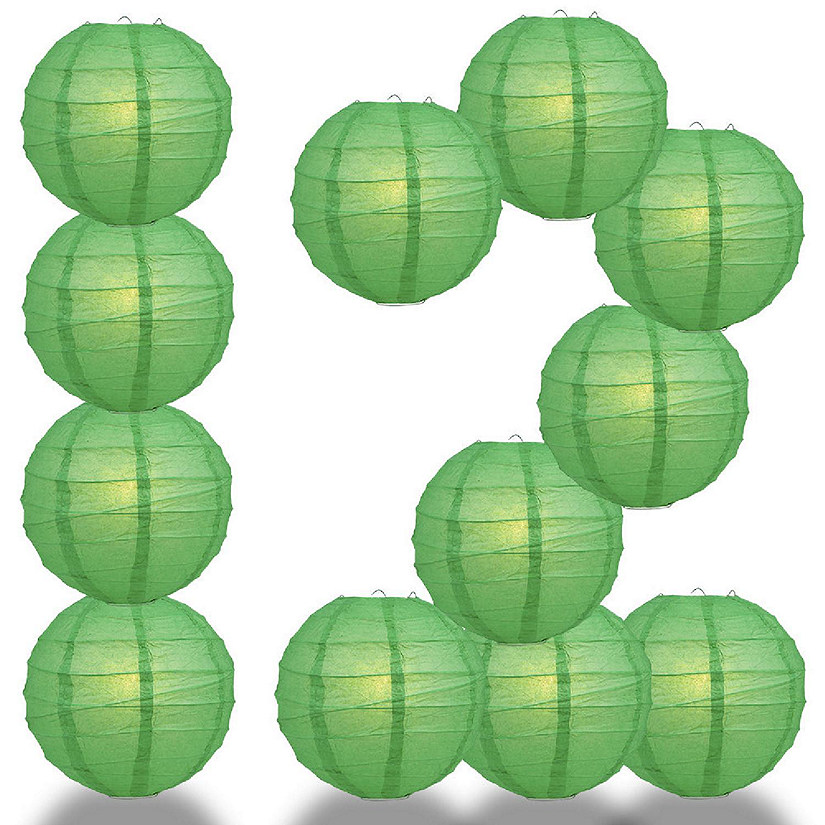 PaperLanternStore 12 PACK Emerald Green Crisscross Ribbing Paper Lantern Combo Set Image