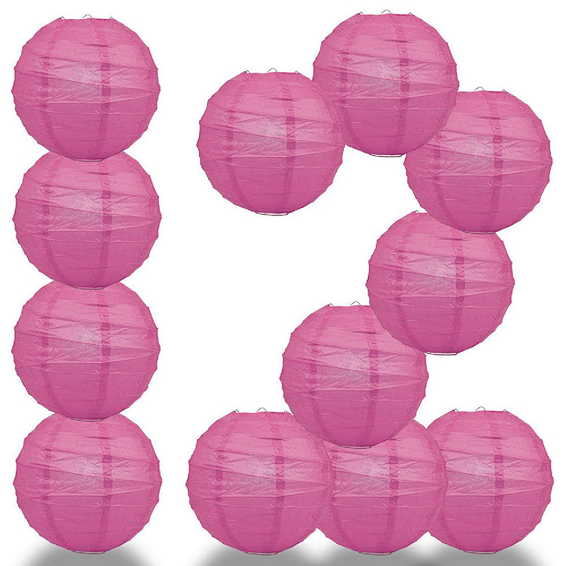 PaperLanternStore 12 PACK Fuchsia / Hot Pink Crisscross Ribbing Paper Lantern Combo Set Image