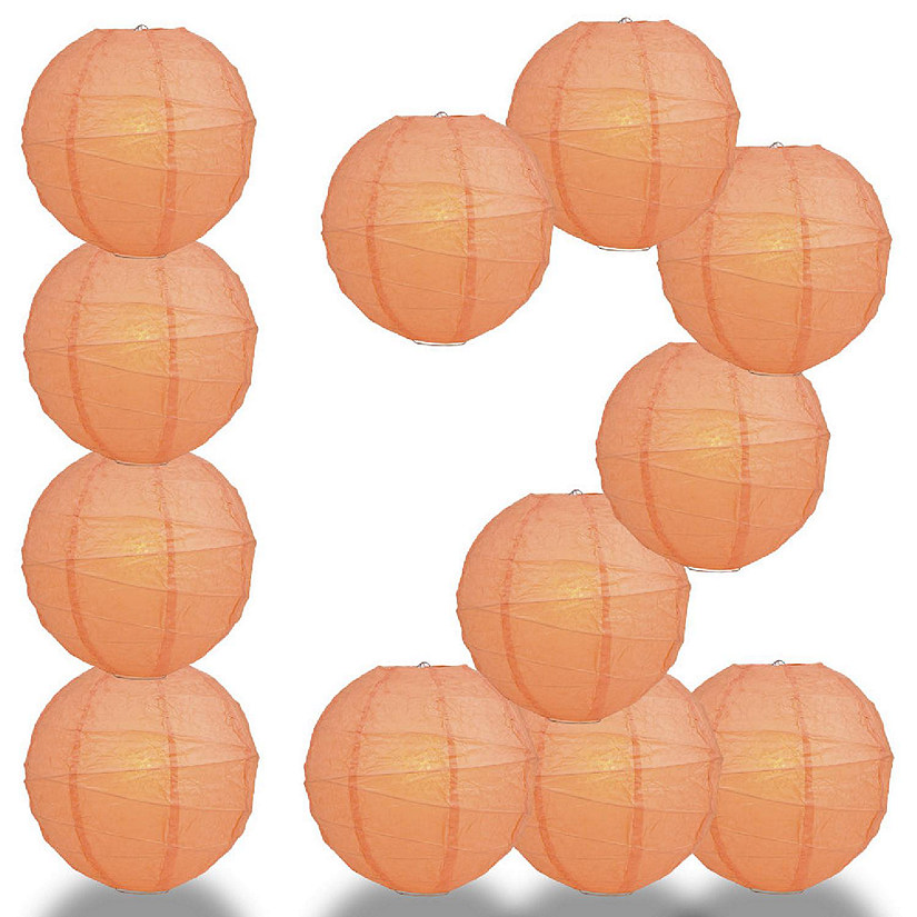 PaperLanternStore 12 PACK Peach / Orange Coral Crisscross Ribbing Paper Lantern Combo Set Image