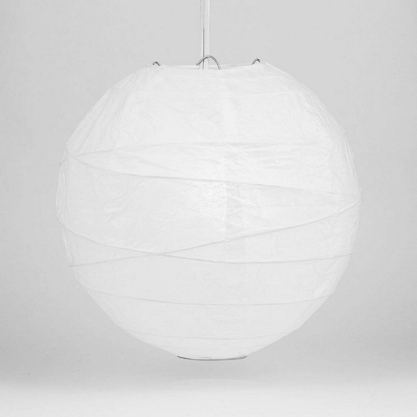 PaperLanternStore 14" White Round Paper Lantern, Crisscross Ribbing Image