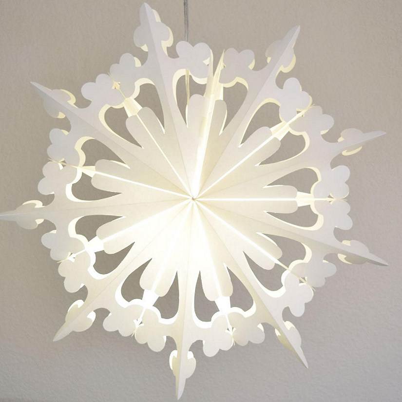 PaperLanternStore 24" White Winter Clover Christmas Holiday Snowflake Paper Star Lantern Image