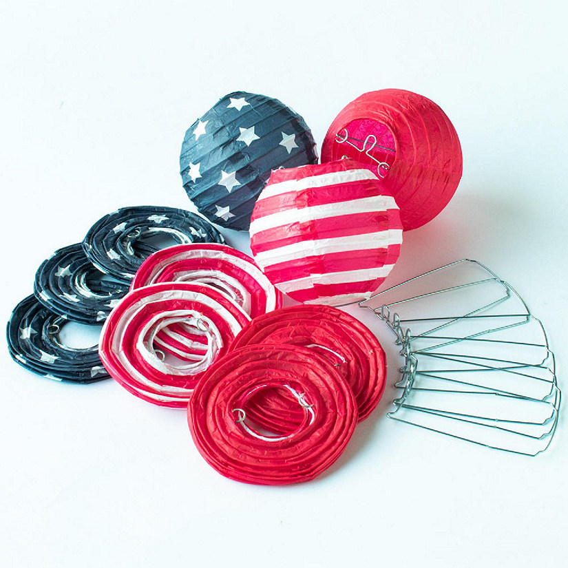 PaperLanternStore 4" 4th of July Red, White and Blue Round Paper Lantern, Even Ribbing (10 PACK ) (String Light Sold Separately) Image