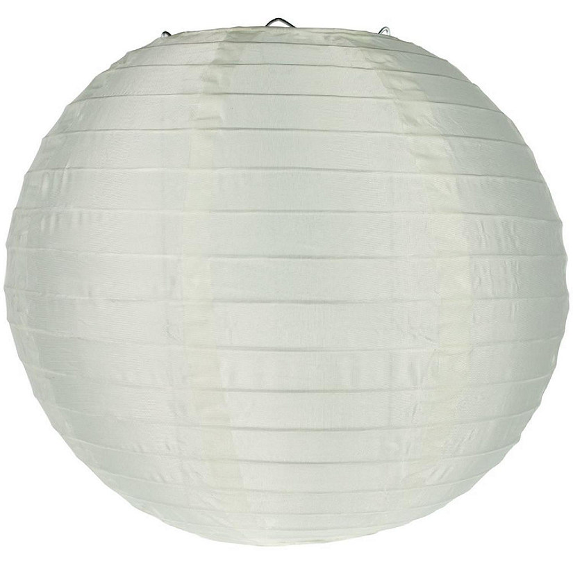PaperLanternStore 4" Beige / Ivory Round Shimmering Nylon Lantern, Even Ribbing (10 PACK ) (String Light Sold Separately) Image