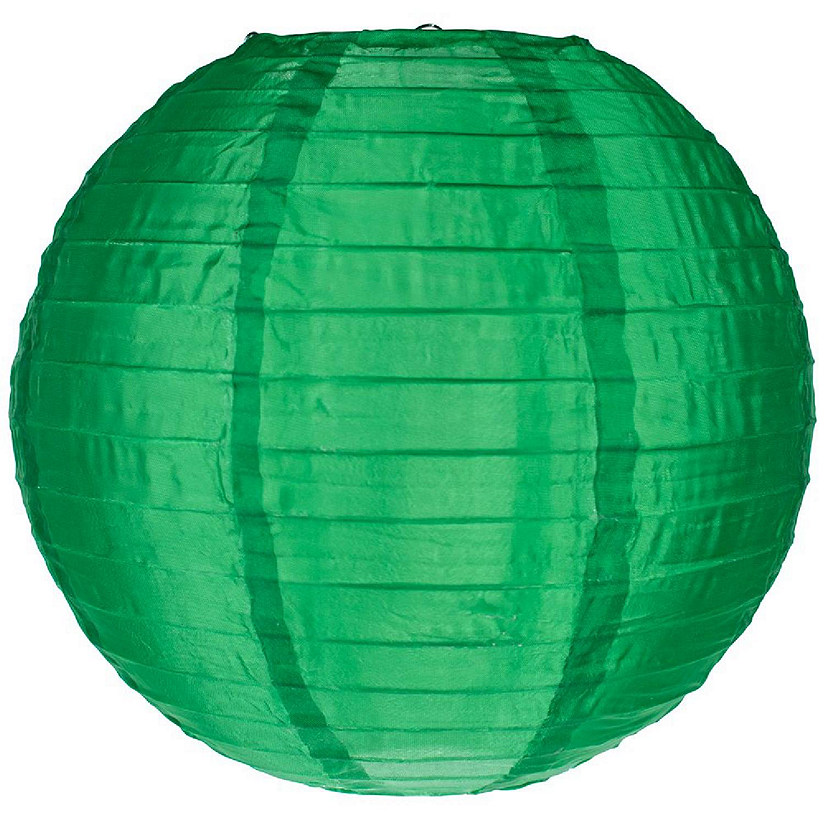 PaperLanternStore 4" Emerald Green Round Shimmering Nylon Lantern, Even Ribbing (10 PACK ) (String Light Sold Separately) Image