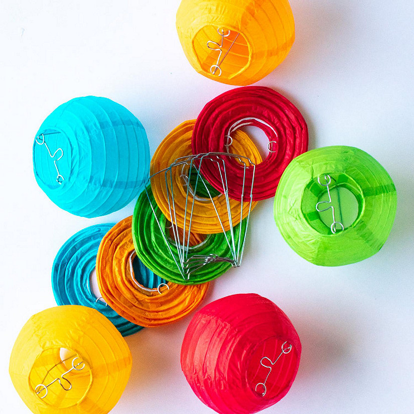PaperLanternStore 4" Multi-Color Round Paper Lantern, Even Ribbing (10 PACK ) (String Light Sold Separately) Image