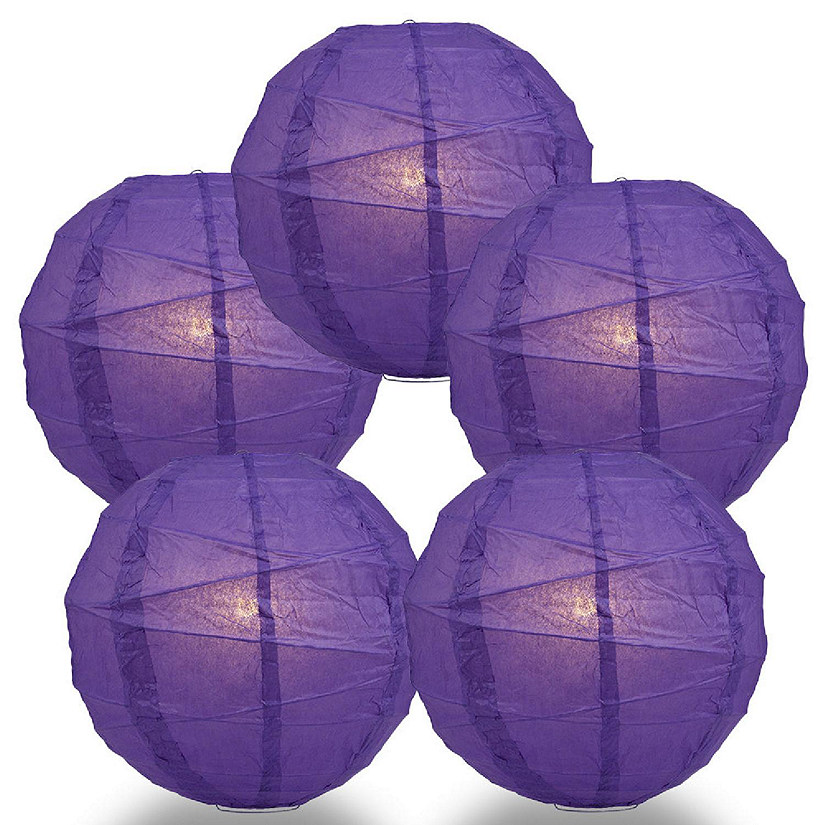 PaperLanternStore 5 PACK 12" Dark Purple Crisscross Ribbing Paper Lanterns Image