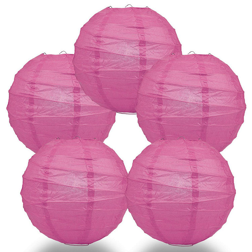 PaperLanternStore 5 PACK 12" Fuchsia / Hot Pink Crisscross Ribbing Paper Lanterns Image