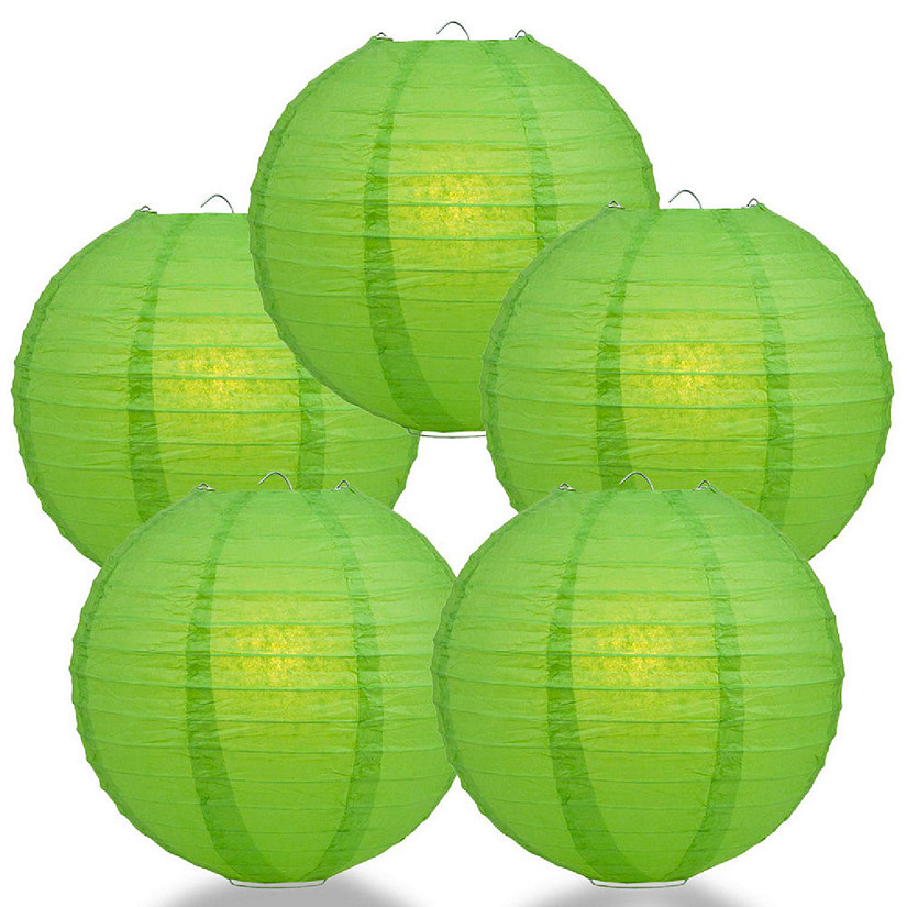 PaperLanternStore 5 PACK 12" Grass Green Even Ribbing Round Paper Lanterns Image