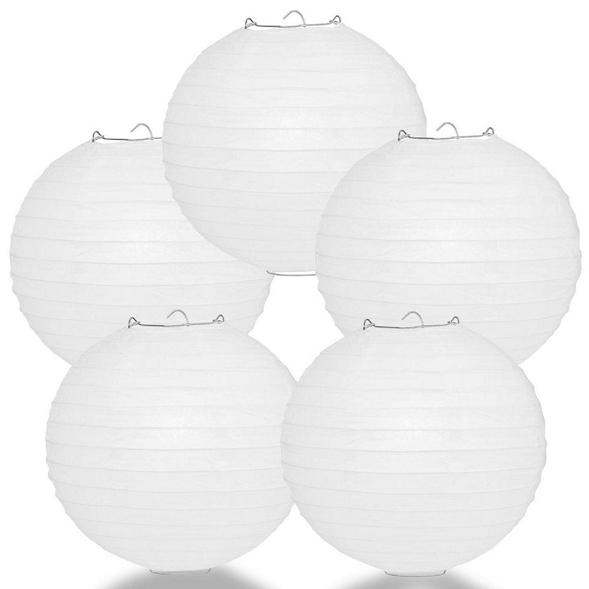 PaperLanternStore 5 PACK 12" White Even Ribbing Round Paper Lanterns Image