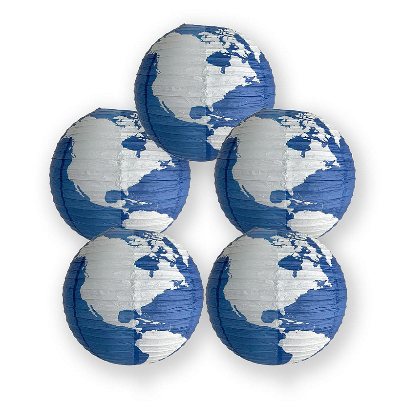 PaperLanternStore 5 PACK 16" World Earth Globe Paper Lantern Image