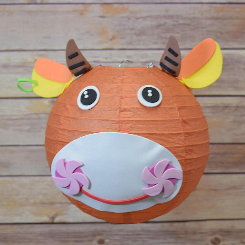 PaperLanternStore 8" Paper Lantern Animal Face DIY Kit - Cow /Bull (Kid Craft Project) Image