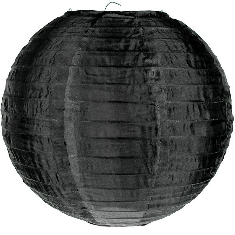 PaperLanternStore BLOWOUT 4" Black Round Shimmering Nylon Lantern, Even Ribbing (10 PACK ) (String Light Sold Separately) Image
