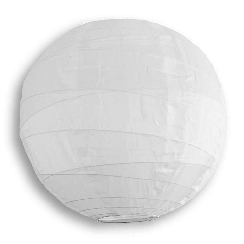PaperLanternStore BULK PACK (5) 16" Crisscross Ribbed White Shimmering Nylon Lantern, Durable Image