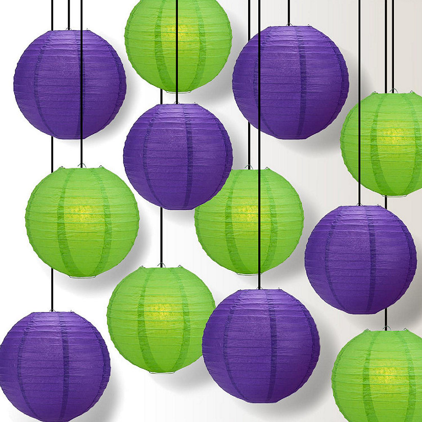 PaperLanternStore Halloween 12-Piece Purple / Green Paper Lantern Party PACK Set, Assorted Hanging Decoration Image