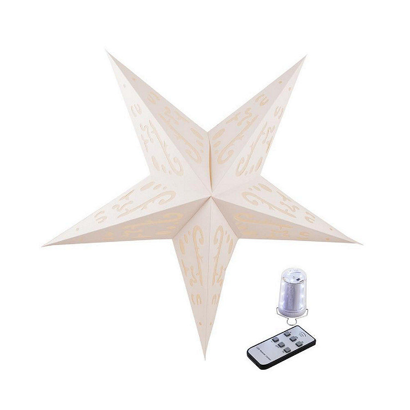PaperLanternStore Illuminated White Kraftskiva Cordless Lighted Star Lantern,Battery Powered Omni360 Combo Kit Image