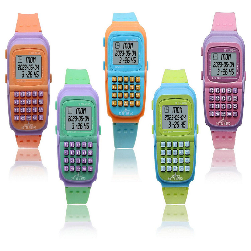 Party Favor 5pc Gift Analog Watch Set_Multi-Function Calculator- WN5PC01OT Image
