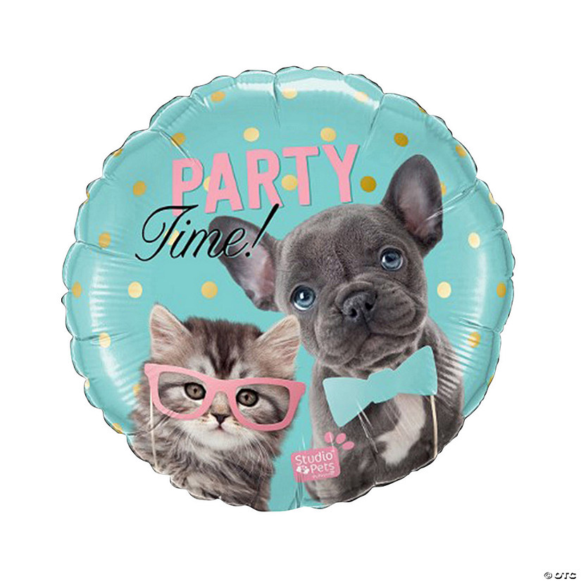 Party Time Pets Dog & Cat Teal Round 18" Mylar Balloon Image