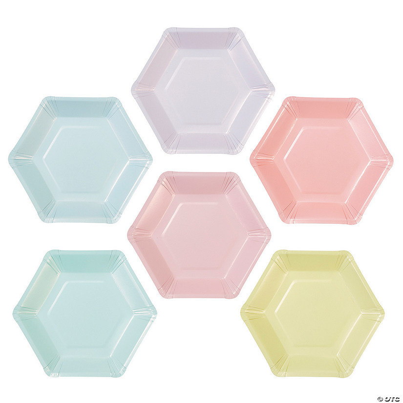 Pastel Color Hexagonal Paper Dessert Plates - 12 Ct. Image